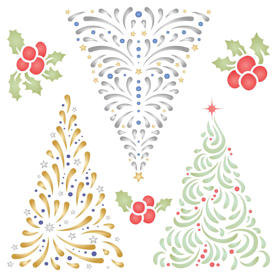 Christmas Trees Stencil - 3X Stylized Trees for Cards Decoration