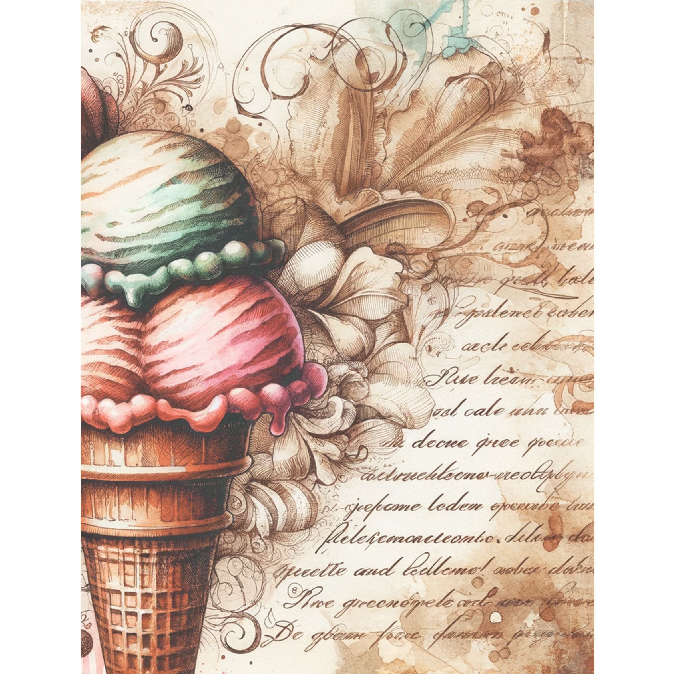 Ice Cream Rice Paper, 8 x 10.5 inch - for Decoupage Scrapbooking Cards Crafts