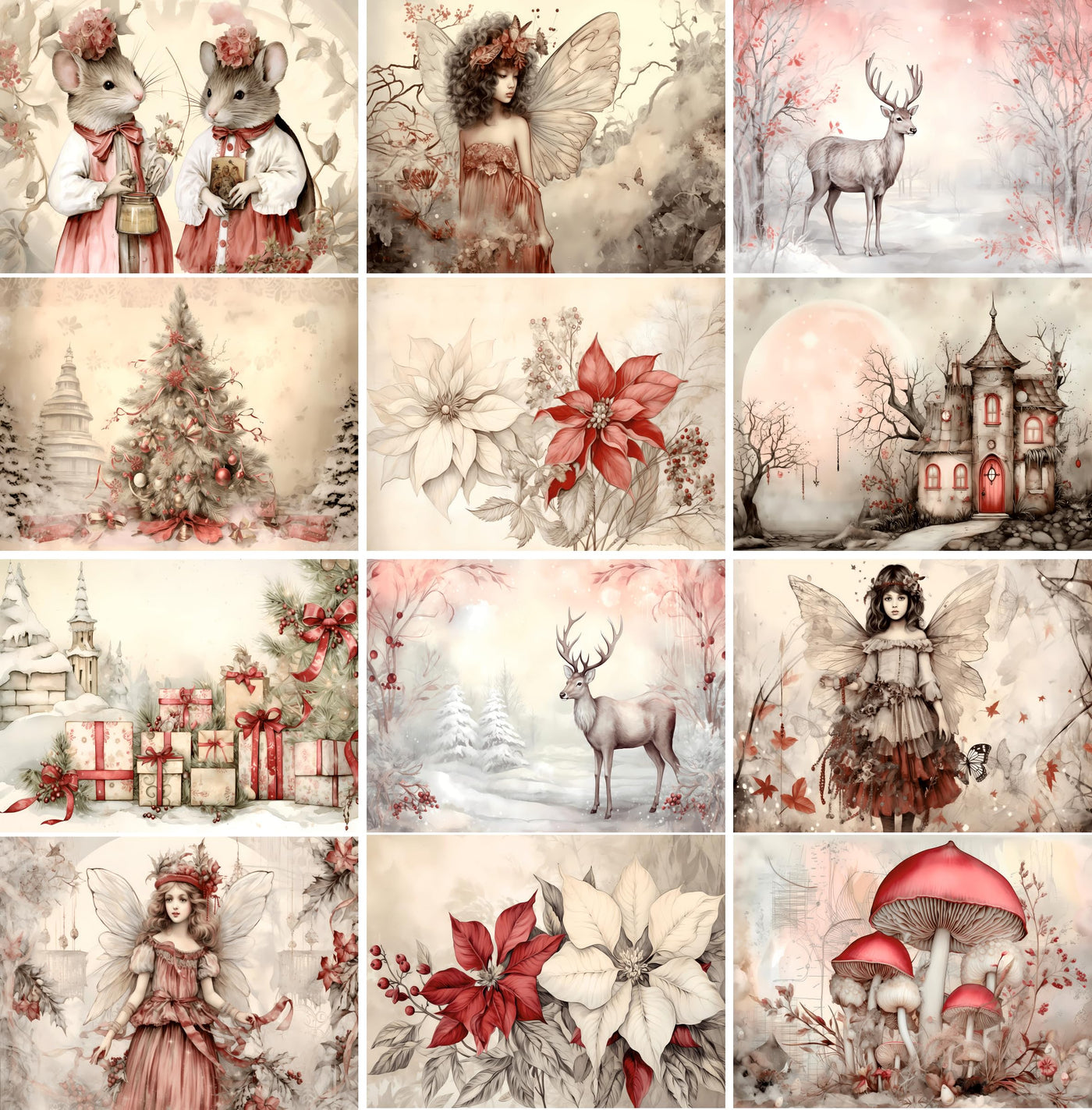 Christmas Pastel Decoupage Rice Papers, 21 x 26.5cm - 6 Sheets | 6 Unique Designs | Versatile Christmas Designs for Art Projects & Crafting by CRAFT KREATIVELY