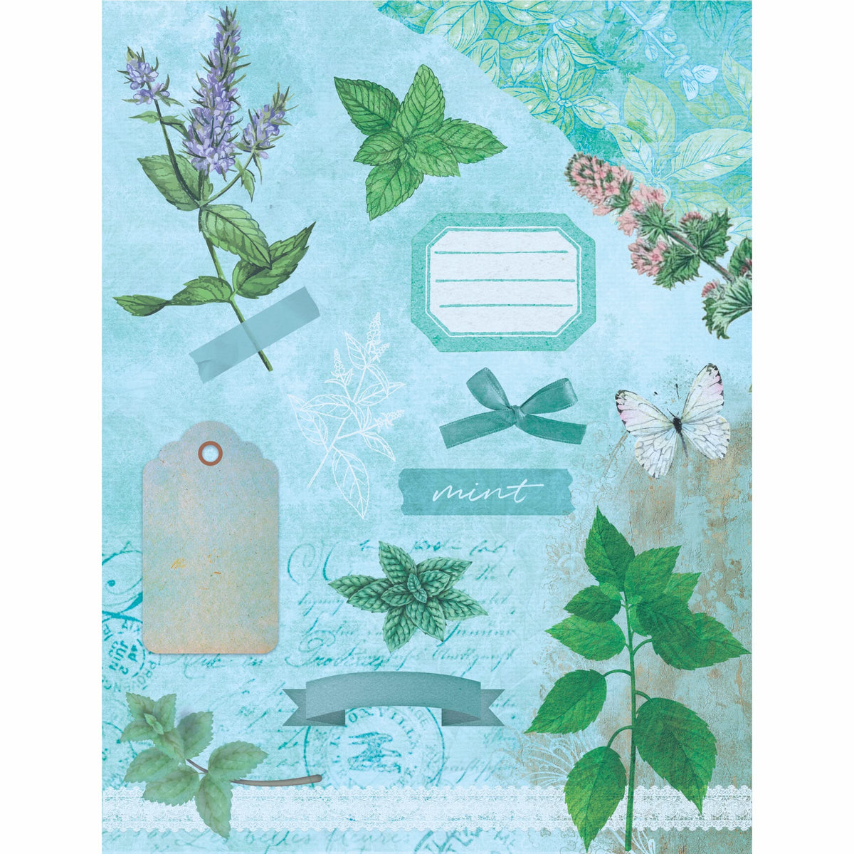 Aqua Butterfly Mulberry Rice Paper, 20.5 x 26.5cm - 6 x Different Printed Mulberry Paper Images 30gsm Visible Fibres for Decoupage Crafts Mixed Media Collage Art