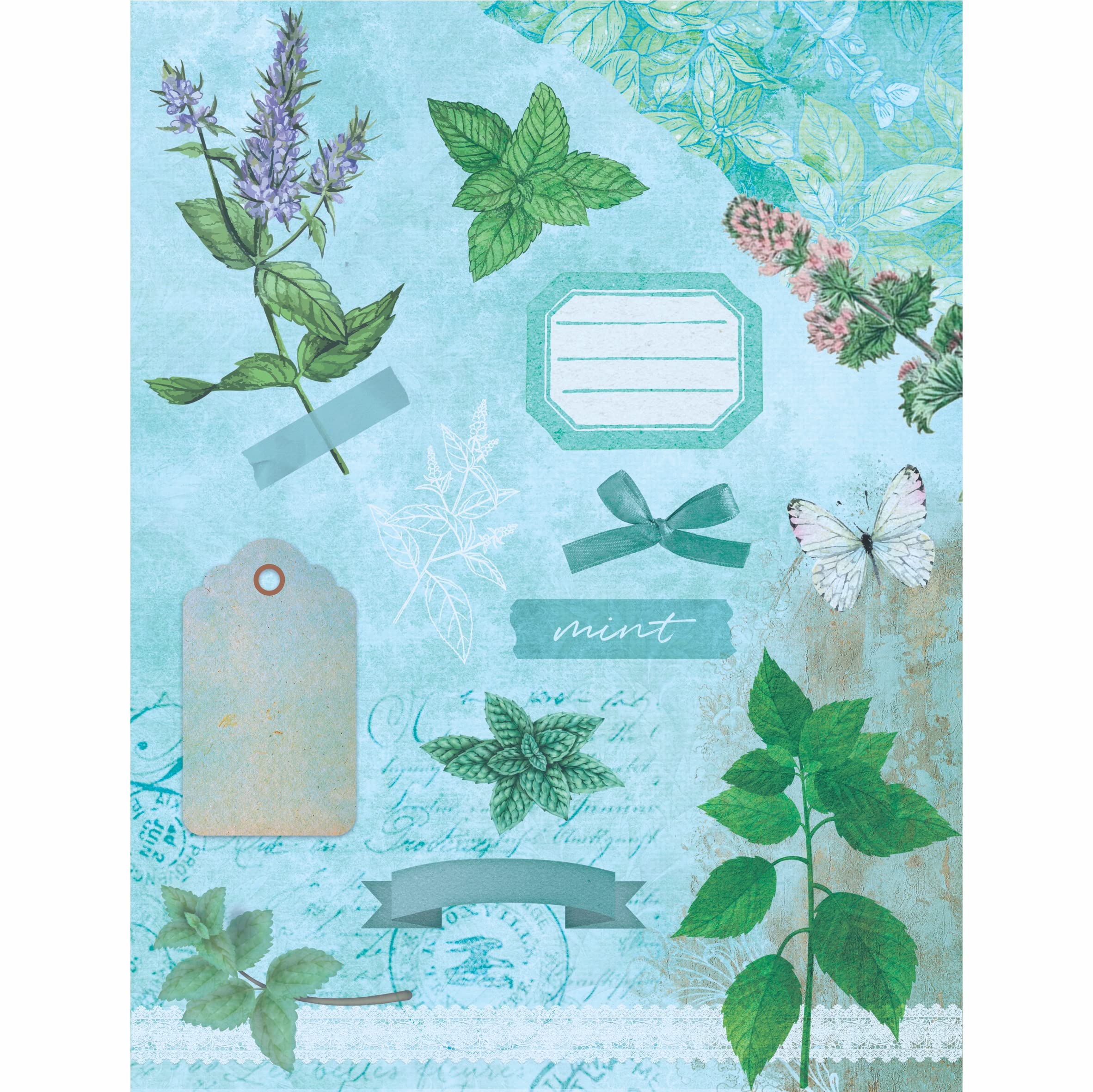Aqua Butterfly Mulberry Rice Paper, 20.5 x 26.5cm - 6 x Different Printed Mulberry Paper Images 30gsm Visible Fibres for Decoupage Crafts Mixed Media Collage Art