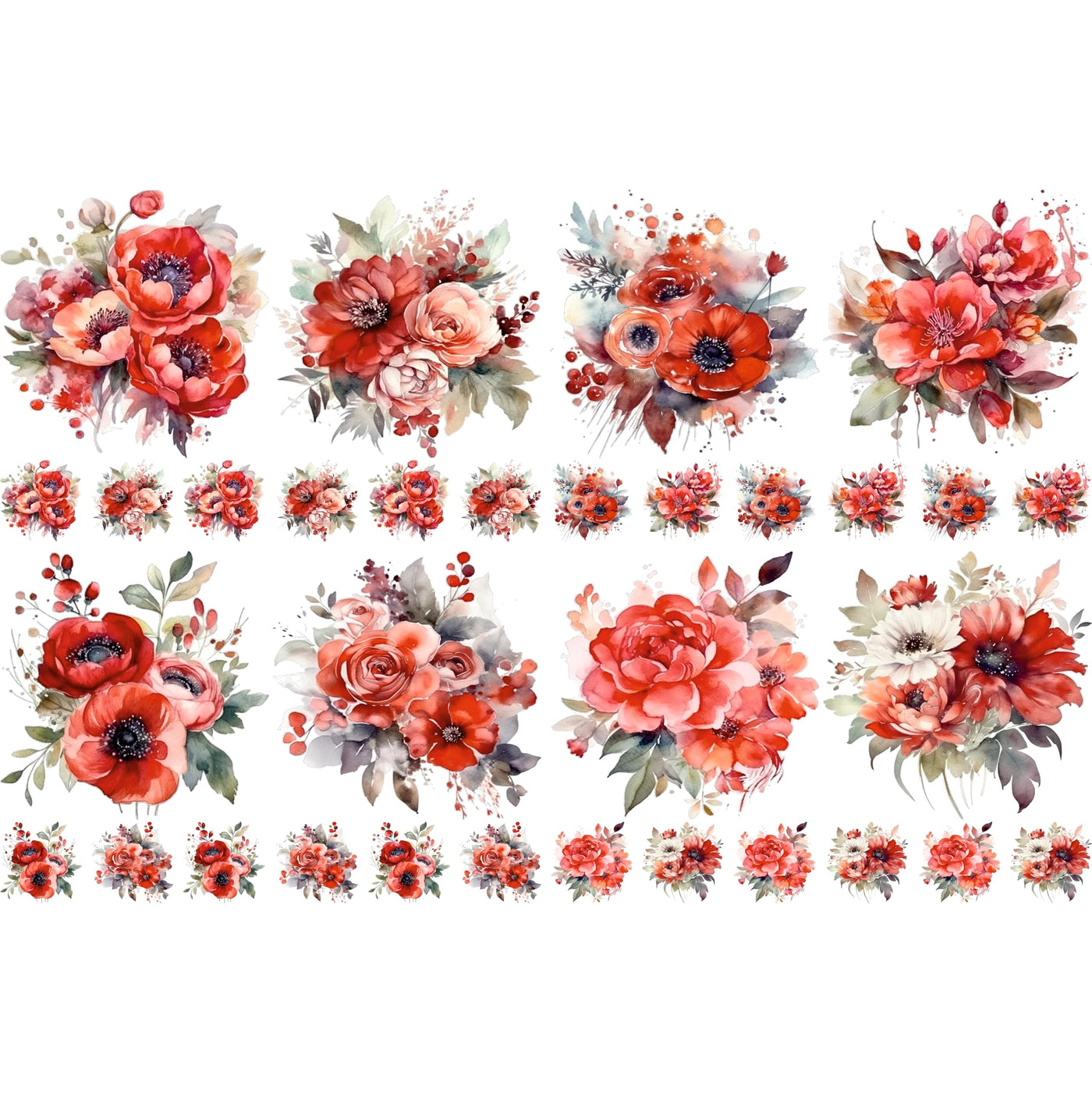 Bouquet Rice Papers - 4 Pages | 32 Pieces | 8 Unique Designs | Versatile Decoupage Designs for Art Projects & Crafting by CRAFT KREATIVELY (Red)