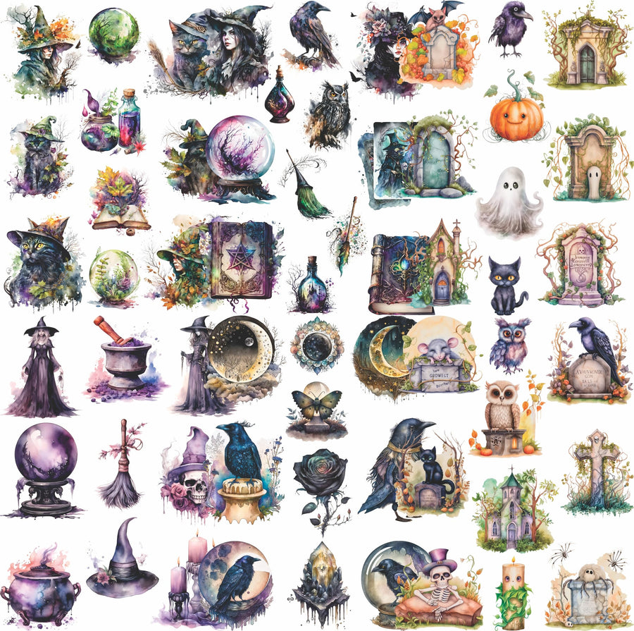 Halloween Theme Mulberry Rice Paper, 20.32 x 26.67 cm - 6 Unique Printed Mulberry Paper Pages 30gsm Visible Fibres for Decoupage Crafts Mixed Media Collage Art