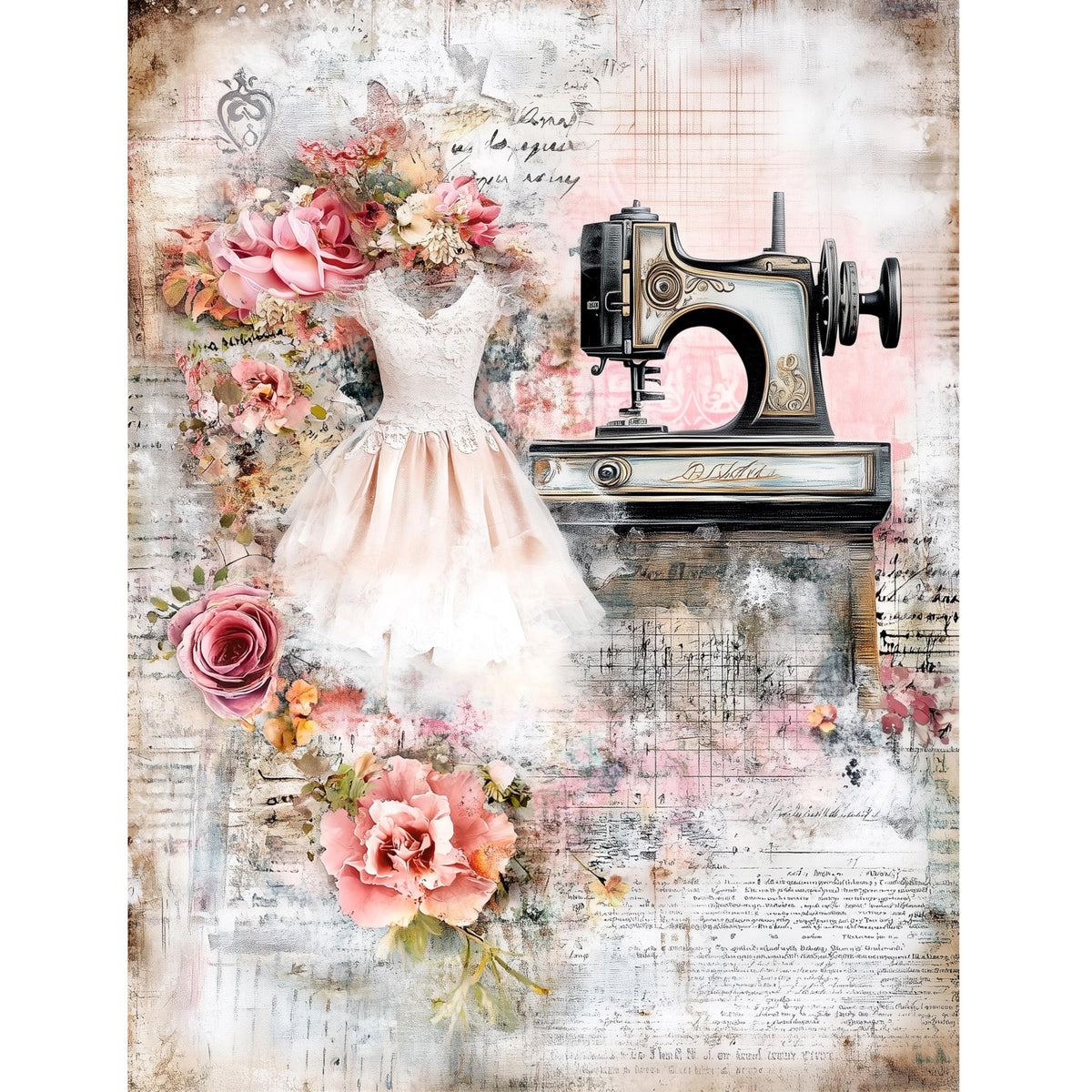 Sewing Rice Papers – Decoupage Paper Design for Furniture, Mixed Media, Cards & Crafts, Decoupage by CRAFT KREATIVELY