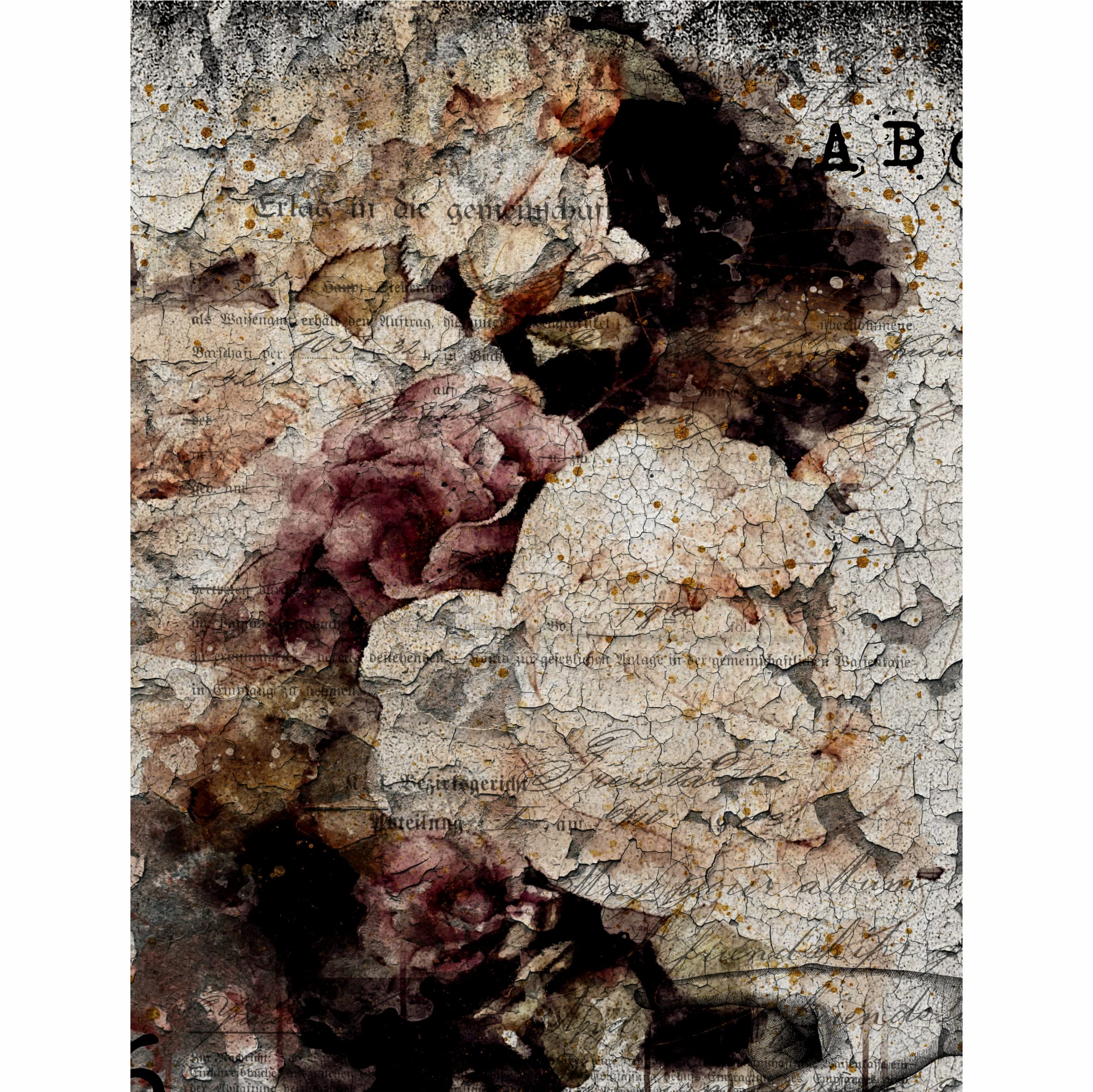 Distressed Bouquet Rice Paper, 20.32 x 26.67 cm - 6 x Different Printed Mulberry Paper Images 30gsm Visible Fibres for Decoupage Crafts Mixed Media Collage Art