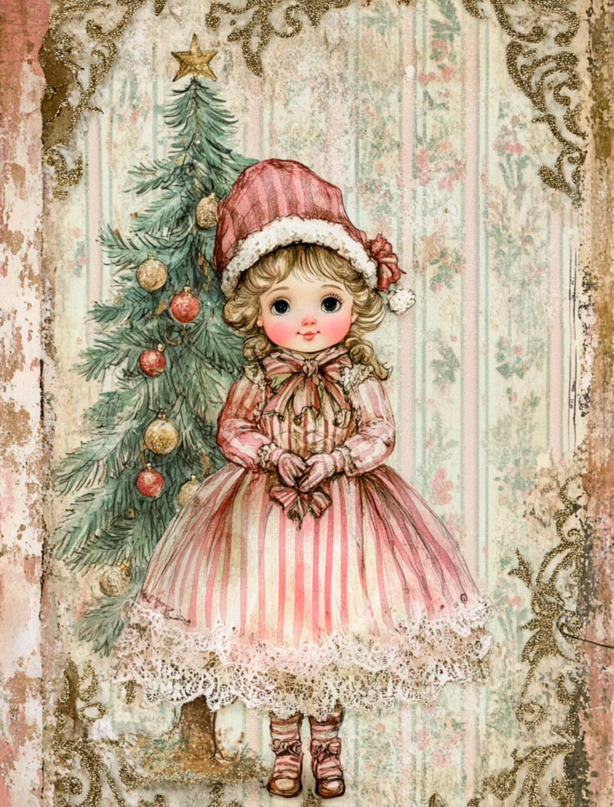 Vintage Pink Christmas Decoupage Rice Papers, 21 x 26.5cm - 6 Sheets | 6 Unique Designs | Versatile Christmas Designs for Art Projects & Crafting by CRAFT KREATIVELY
