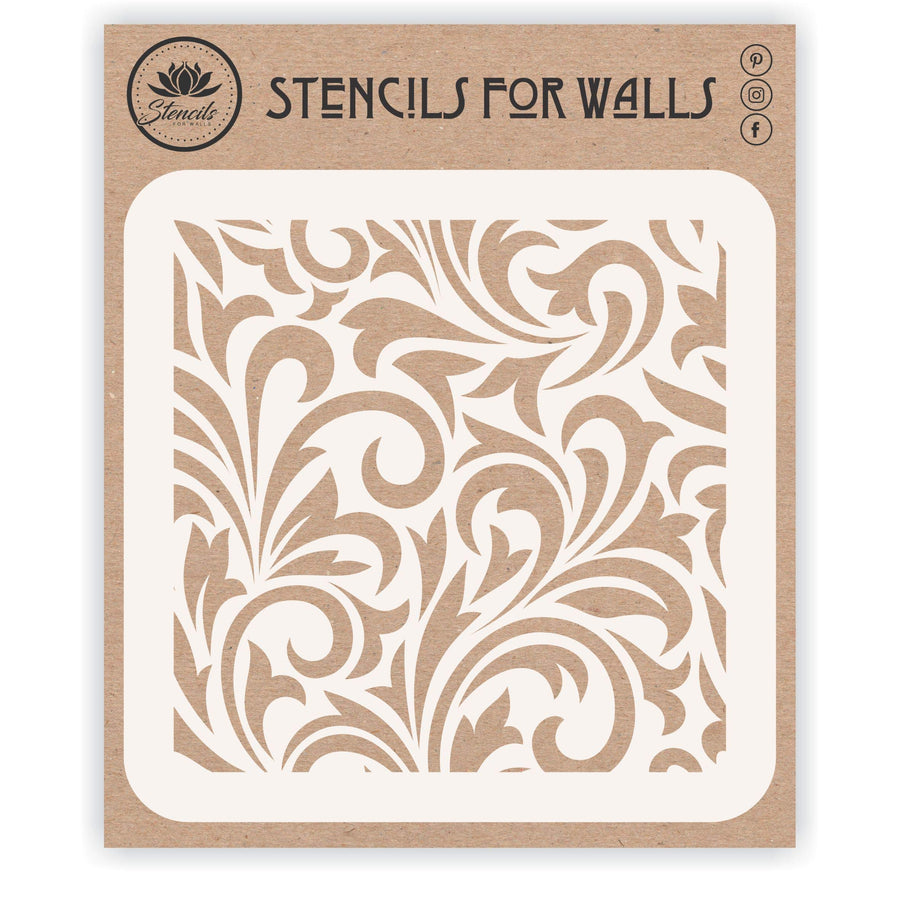 Floral Allover Stencil, 25.40 x 25.40 cm (M) - Stencils for Walls Original Flowered Wallpaper Design Stencil Template