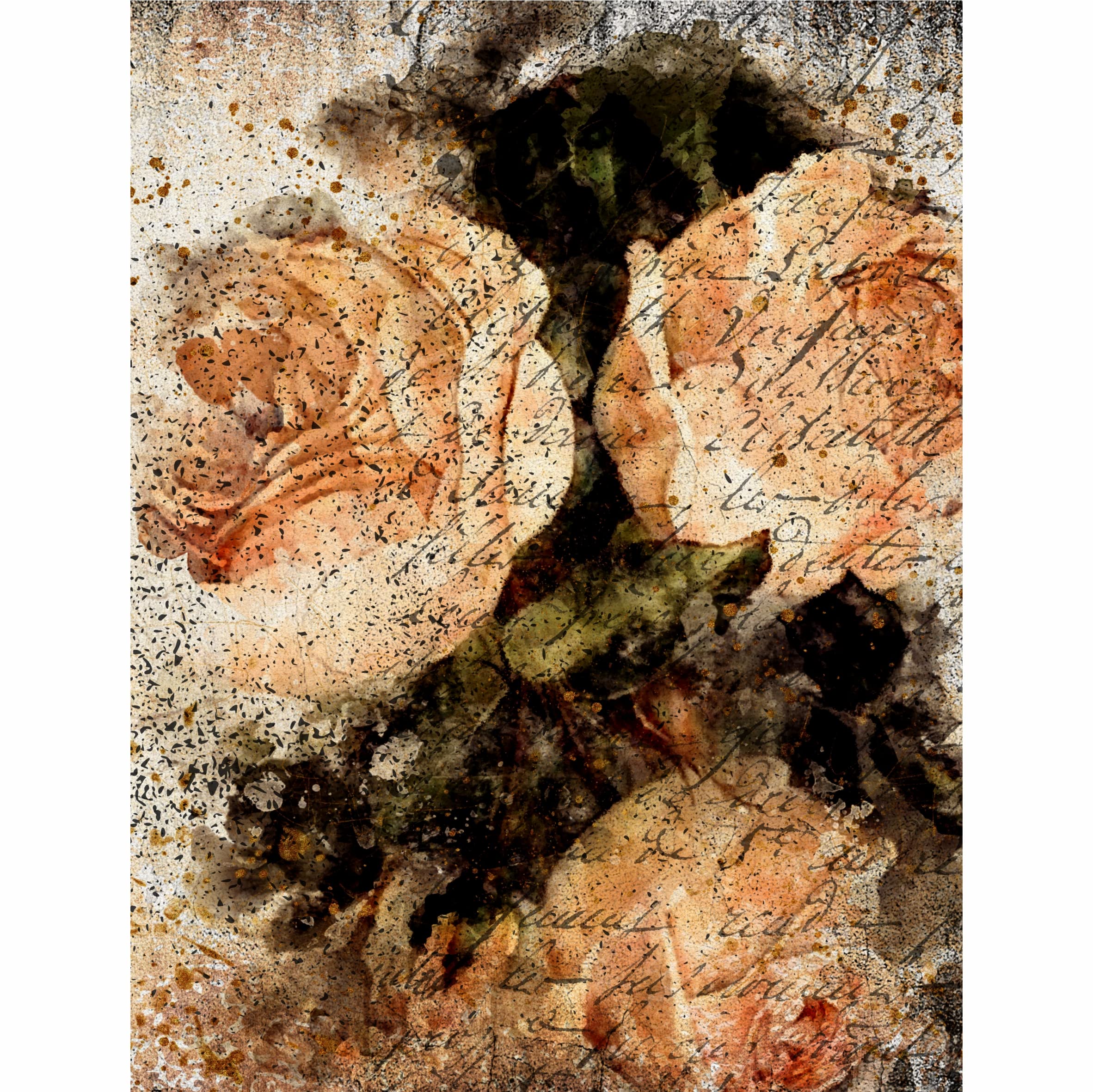 Distressed Bouquet Rice Paper, 20.32 x 26.67 cm - 6 x Different Printed Mulberry Paper Images 30gsm Visible Fibres for Decoupage Crafts Mixed Media Collage Art