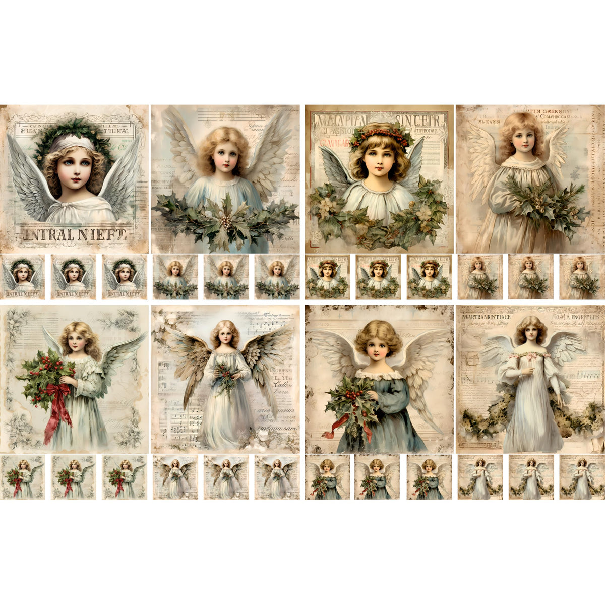 Vintage Angels Decoupage Rice Papers, 8 x 11.5 inch (A4) - 4 Sheets | 32 Pieces | 8 Unique Designs | Versatile Christmas Designs for Art Projects & Crafting by CRAFT KREATIVELY