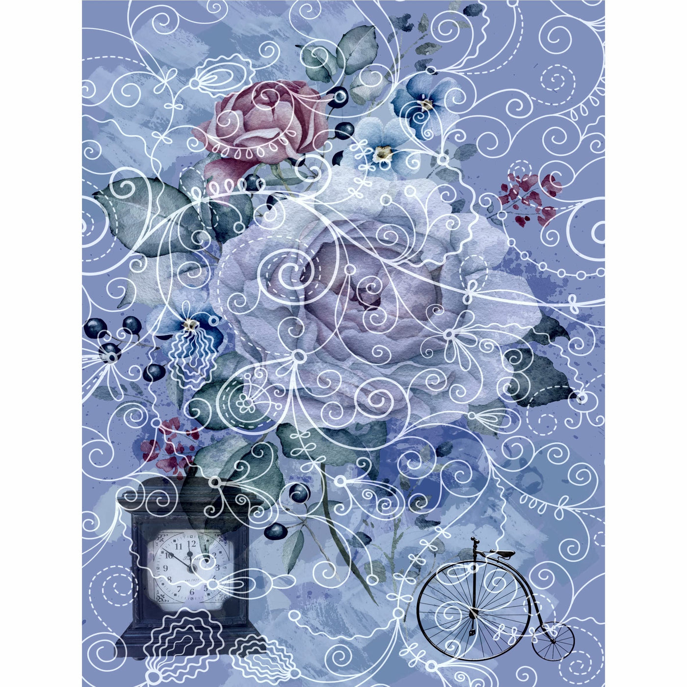 Blue Background Mulberry Rice Paper, 20.5 x 26.5cm - 6 x Different Printed Mulberry Paper Images 30gsm Visible Fibres for Decoupage Crafts Mixed Media Collage Art