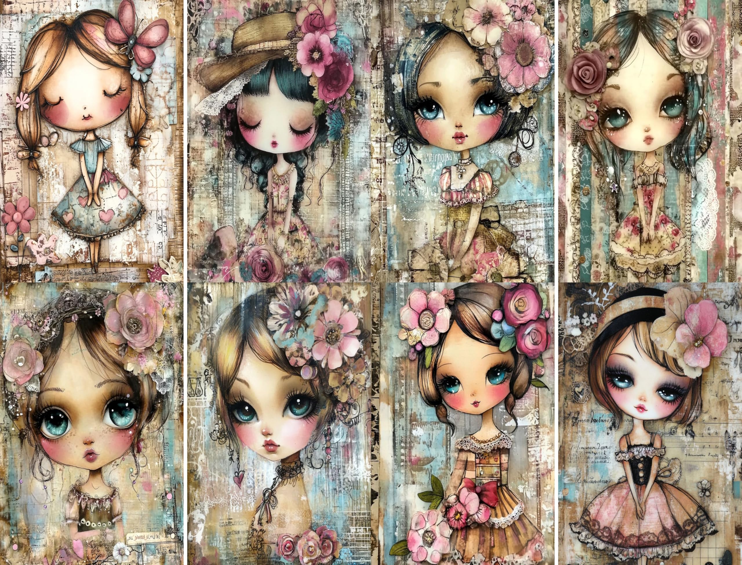 Big Eyed Girls Rice Papers, 20 x 26.5cm (6 Sheets) – Decoupage Paper 6x Designs for Collage, Mixed Media, Card Making & Crafts, Decoupage by CRAFT KREATIVELY