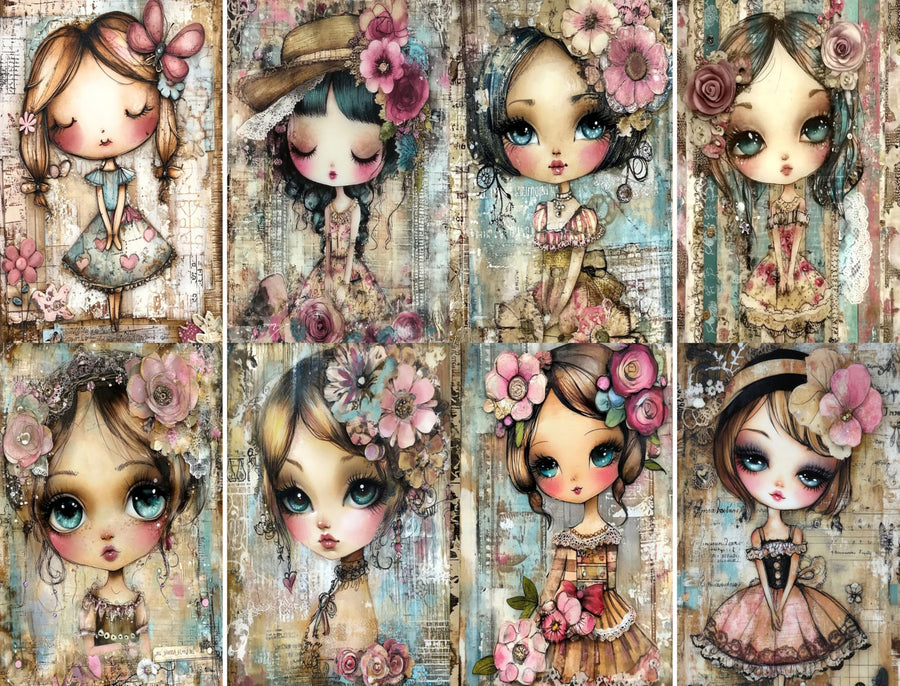 Big Eyed Girls Rice Papers, 20 x 26.5cm (6 Sheets) – Decoupage Paper 6x Designs for Collage, Mixed Media, Card Making & Crafts, Decoupage by CRAFT KREATIVELY