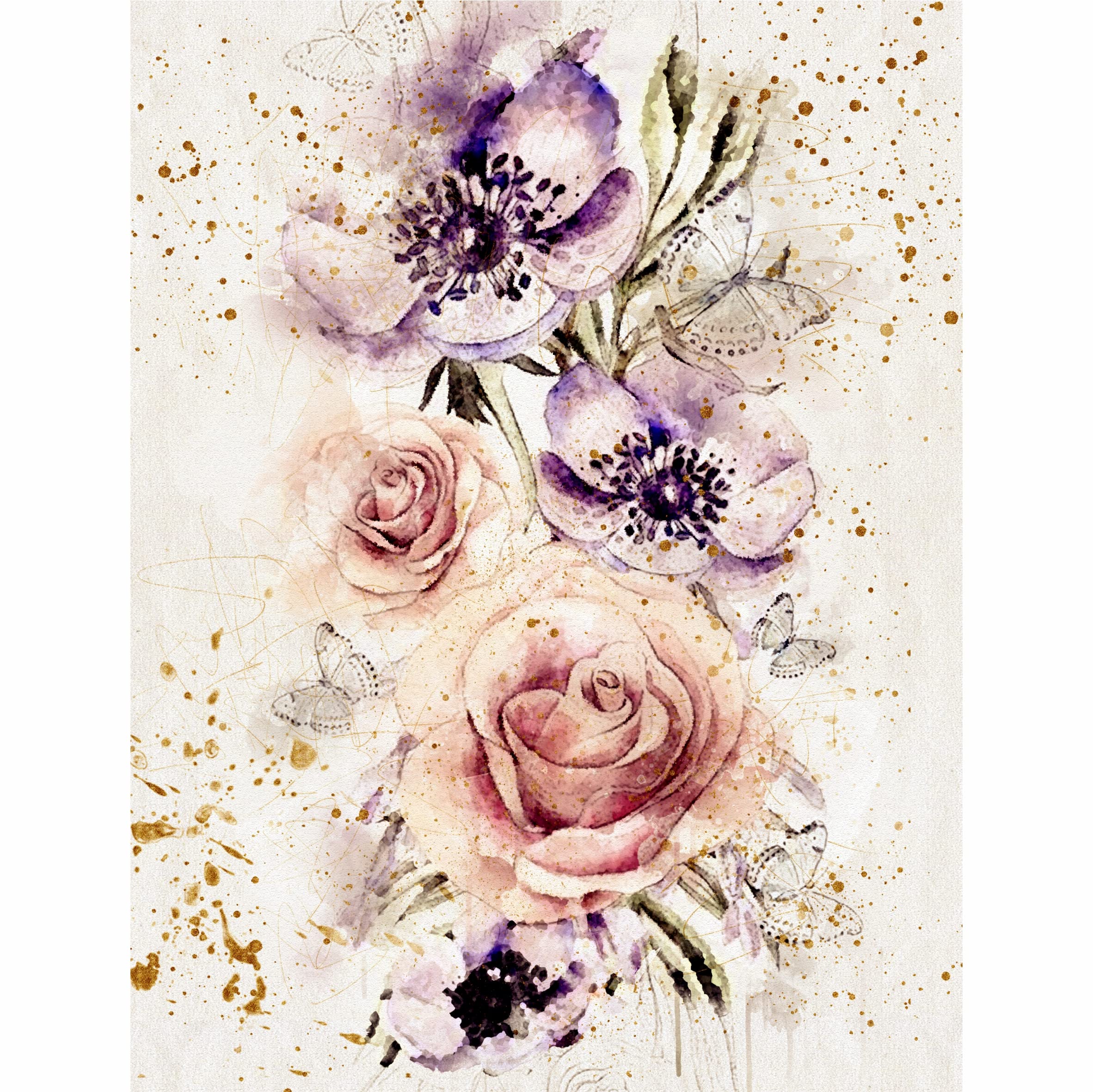 Bouquet Rice Paper, 20.32 x 26.67 cm - 6 x Different Printed Mulberry Paper Images 30gsm Visible Fibres for Decoupage Crafts Mixed Media Collage Art