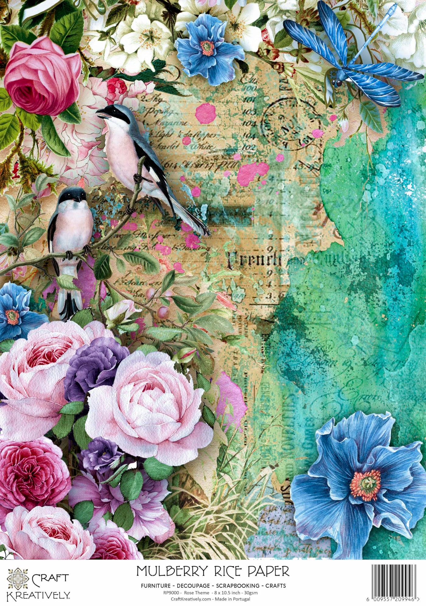Decoupage Rice Paper, 8 x 10.5” (A4) – 9 Pages – 18 Coordinated Designs – Premium 30gsm Craft Paper for Furniture, Scrapbooking & DIY Décor by Craft Kreatively