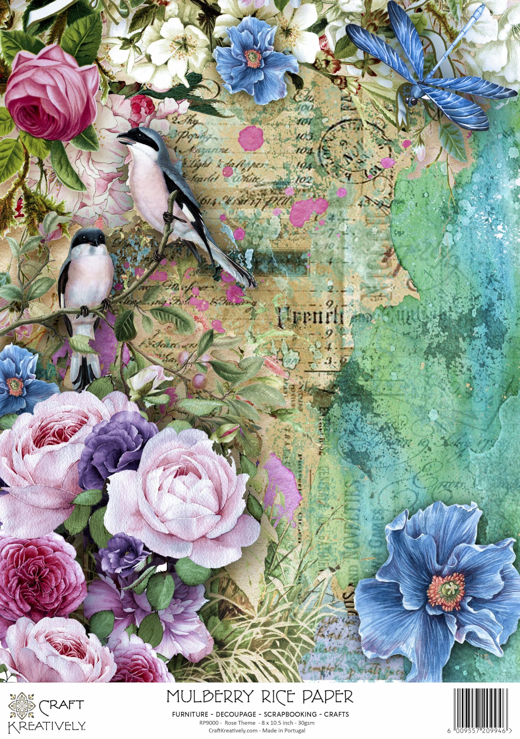 Decoupage Rice Paper, 8 x 10.5” (A4) – 9 Pages – 18 Coordinated Designs – Premium 30gsm Craft Paper for Furniture, Scrapbooking & DIY Décor by Craft Kreatively