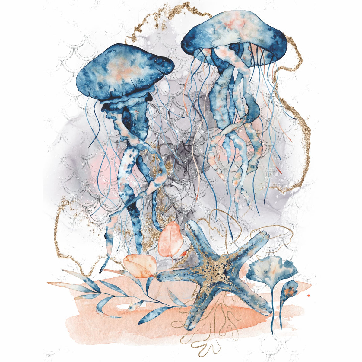 Undersea Overlay Rice Paper, 20.32 x 26.67 cm - 6 Unique Printed Mulberry Paper Images 30gsm Visible Fibres for Decoupage Crafts Mixed Media Collage Art