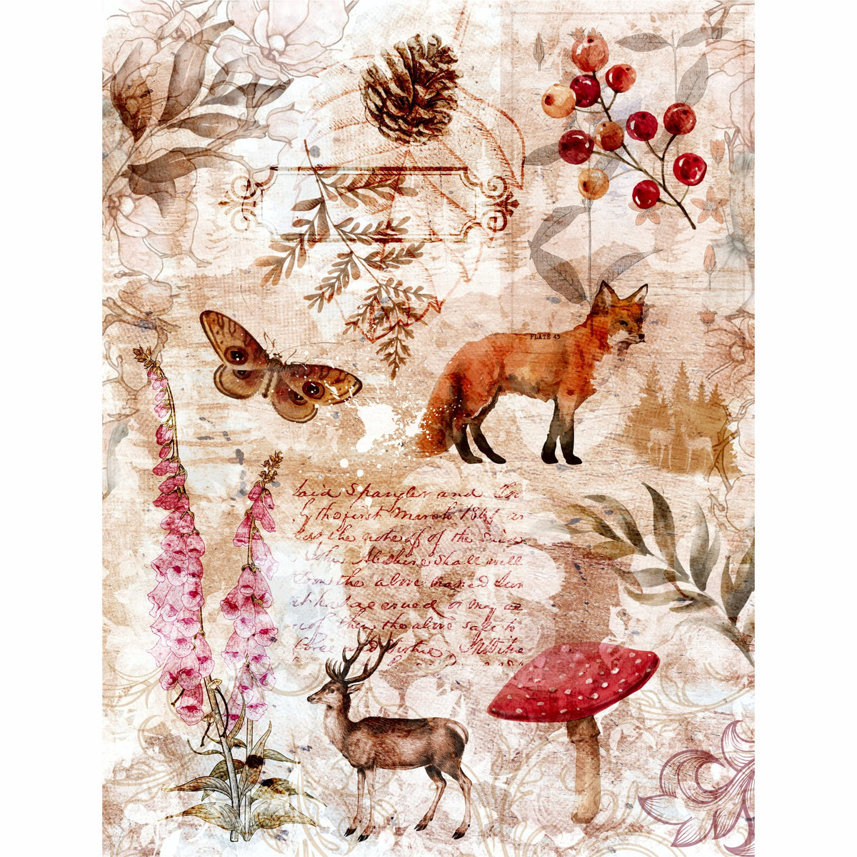 Woodland Theme Mulberry Rice Paper, 20.5 x 26.5cm - 6 x Different Printed Mulberry Paper Images 30gsm Visible Fibres for Decoupage Crafts Mixed Media Collage Art
