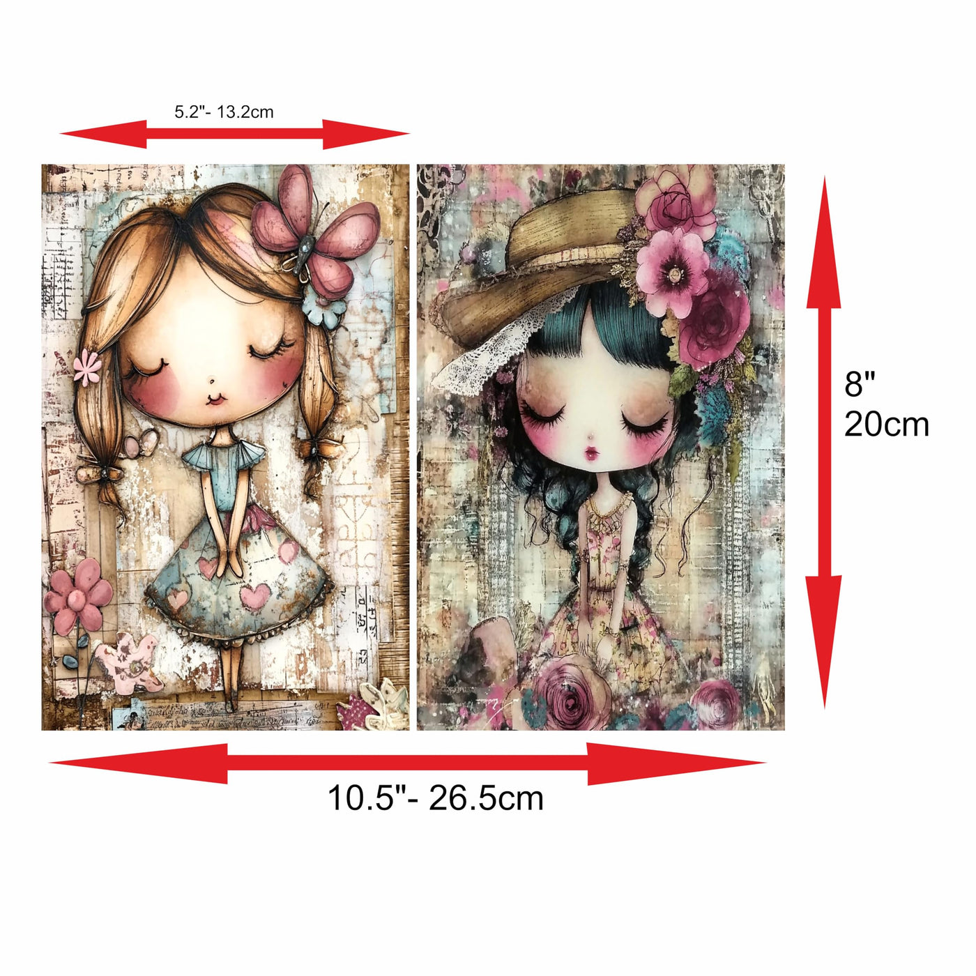Big Eyed Girls Rice Papers, 20 x 26.5cm (6 Sheets) – Decoupage Paper 6x Designs for Collage, Mixed Media, Card Making & Crafts, Decoupage by CRAFT KREATIVELY