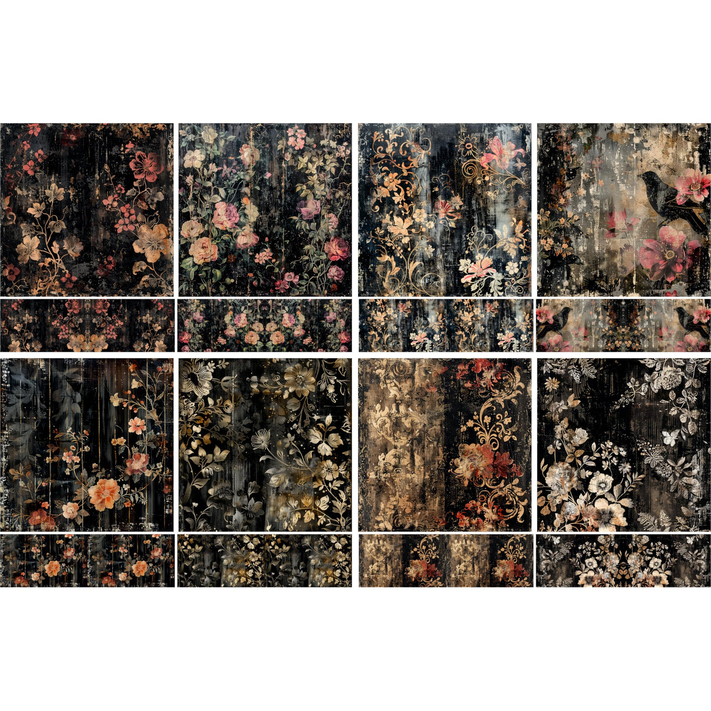 Dark Distressed Decoupage Rice Papers, 8 x 11.5 inch (A4) - 4 Sheets | 16 Pieces | 8 Unique Designs | Versatile Christmas Designs for Art Projects & Crafting by CRAFT KREATIVELY