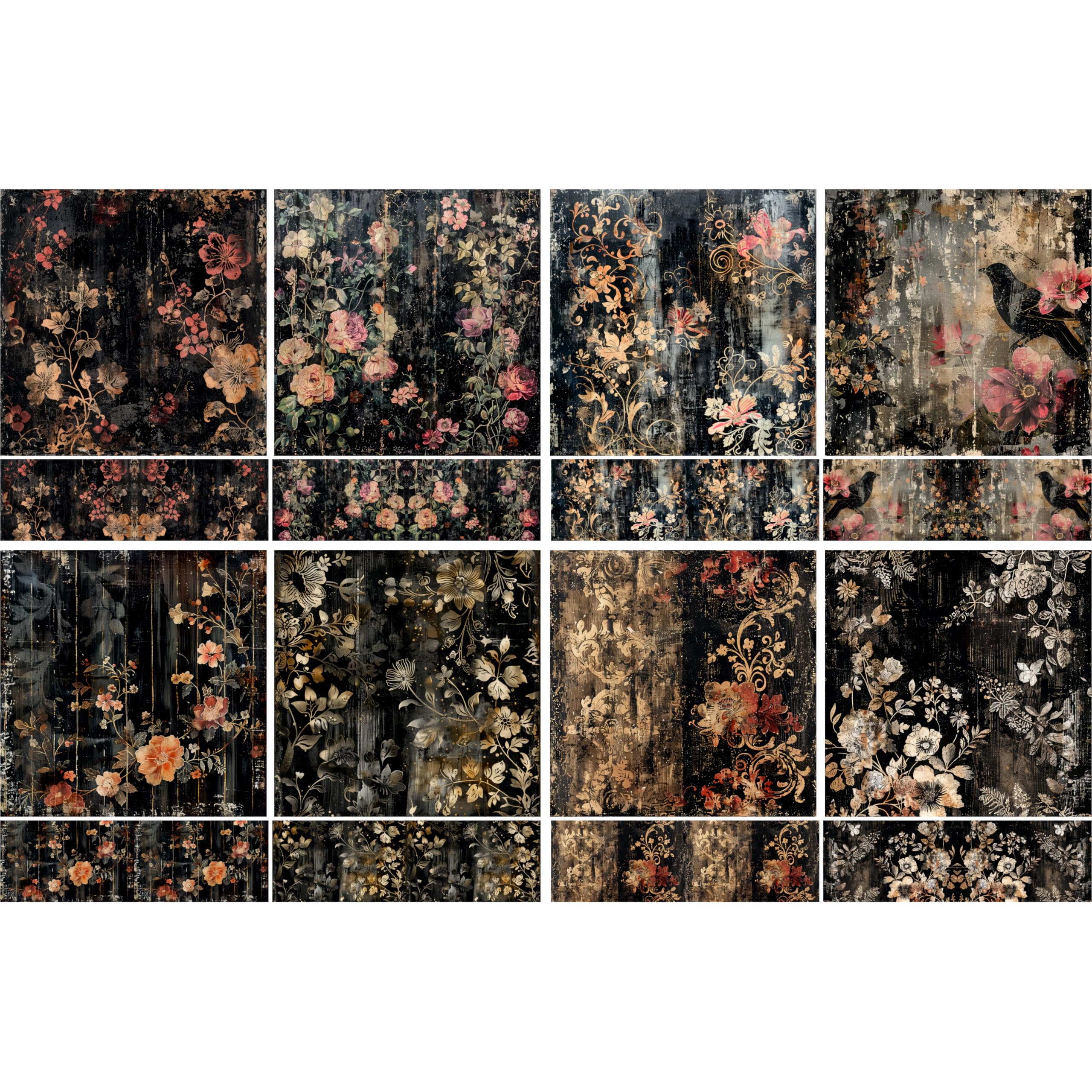 Dark Distressed Decoupage Rice Papers, 8 x 11.5 inch (A4) - 4 Sheets | 16 Pieces | 8 Unique Designs | Versatile Christmas Designs for Art Projects & Crafting by CRAFT KREATIVELY