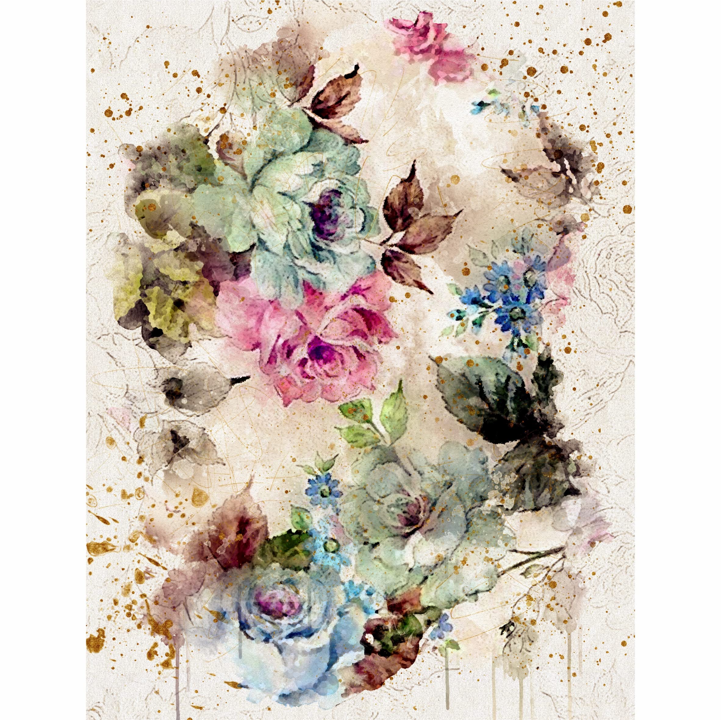 Bouquet Rice Paper, 20.32 x 26.67 cm - 6 x Different Printed Mulberry Paper Images 30gsm Visible Fibres for Decoupage Crafts Mixed Media Collage Art