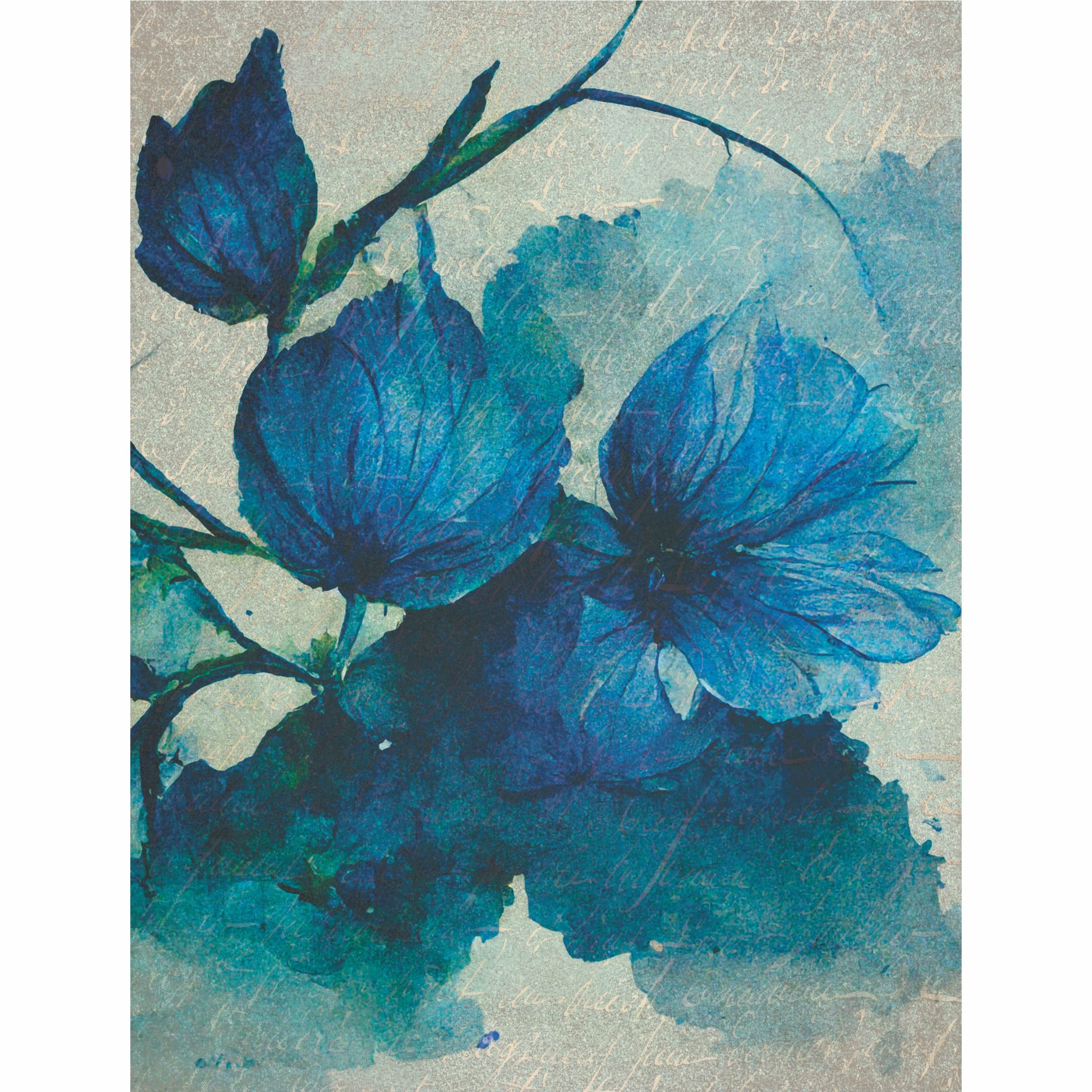 Blue Flower Rice Paper, 20.32 x 26.67 cm - 6 x Different Printed Mulberry Paper Images 30gsm Visible Fibres for Decoupage Crafts Mixed Media Collage Art