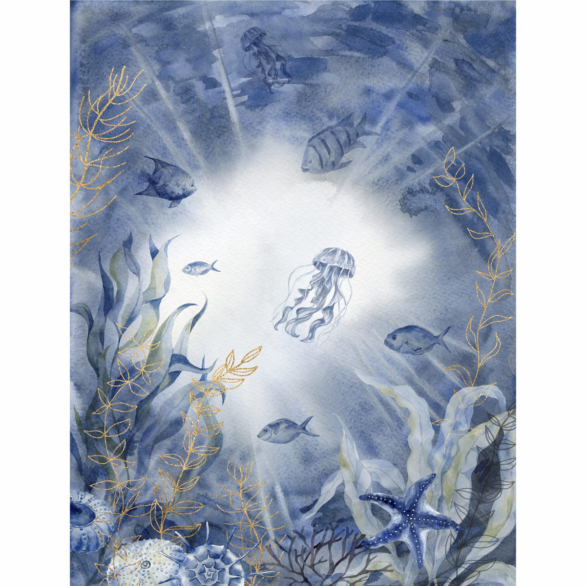 Ocean Deep Rice Paper, 20.32 x 26.67 cm - 6 x Different Printed Mulberry Paper Images 30gsm Visible Fibres for Decoupage Crafts Mixed Media Collage Art