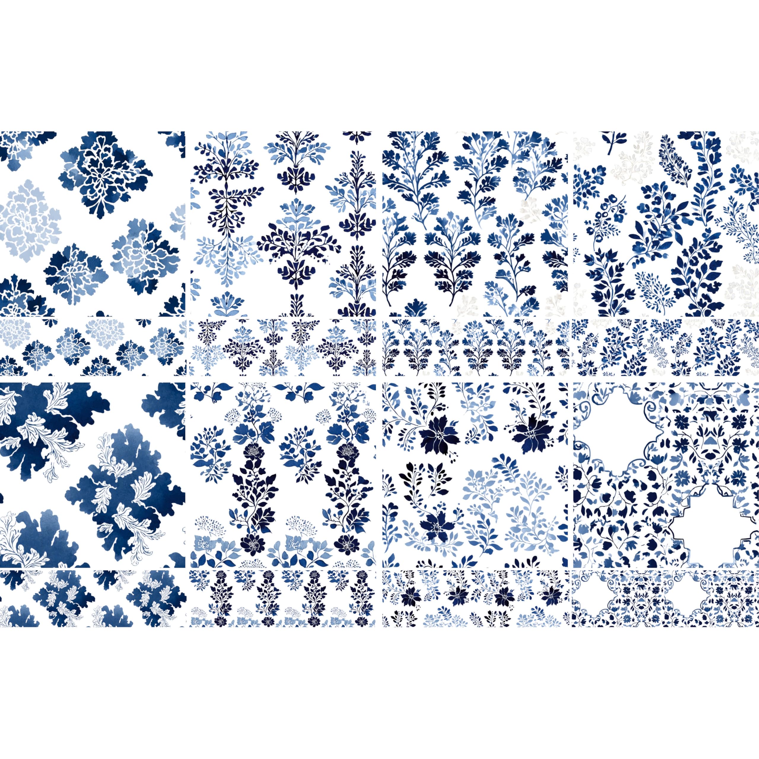 Blue Damask Decoupage Rice Papers, 8 x 11.5 inch (A4) - 4 Sheets | 16 Pieces | 8 Unique Designs | Versatile Christmas Designs for Art Projects & Crafting by CRAFT KREATIVELY