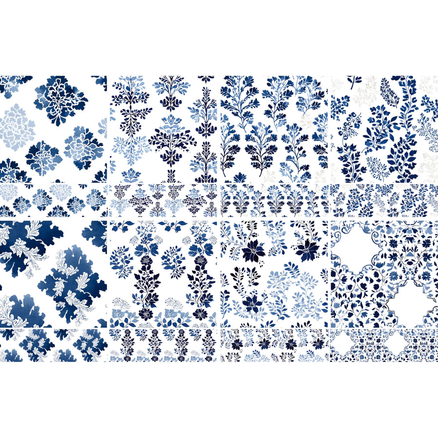 Blue Damask Decoupage Rice Papers, 8 x 11.5 inch (A4) - 4 Sheets | 16 Pieces | 8 Unique Designs | Versatile Christmas Designs for Art Projects & Crafting by CRAFT KREATIVELY