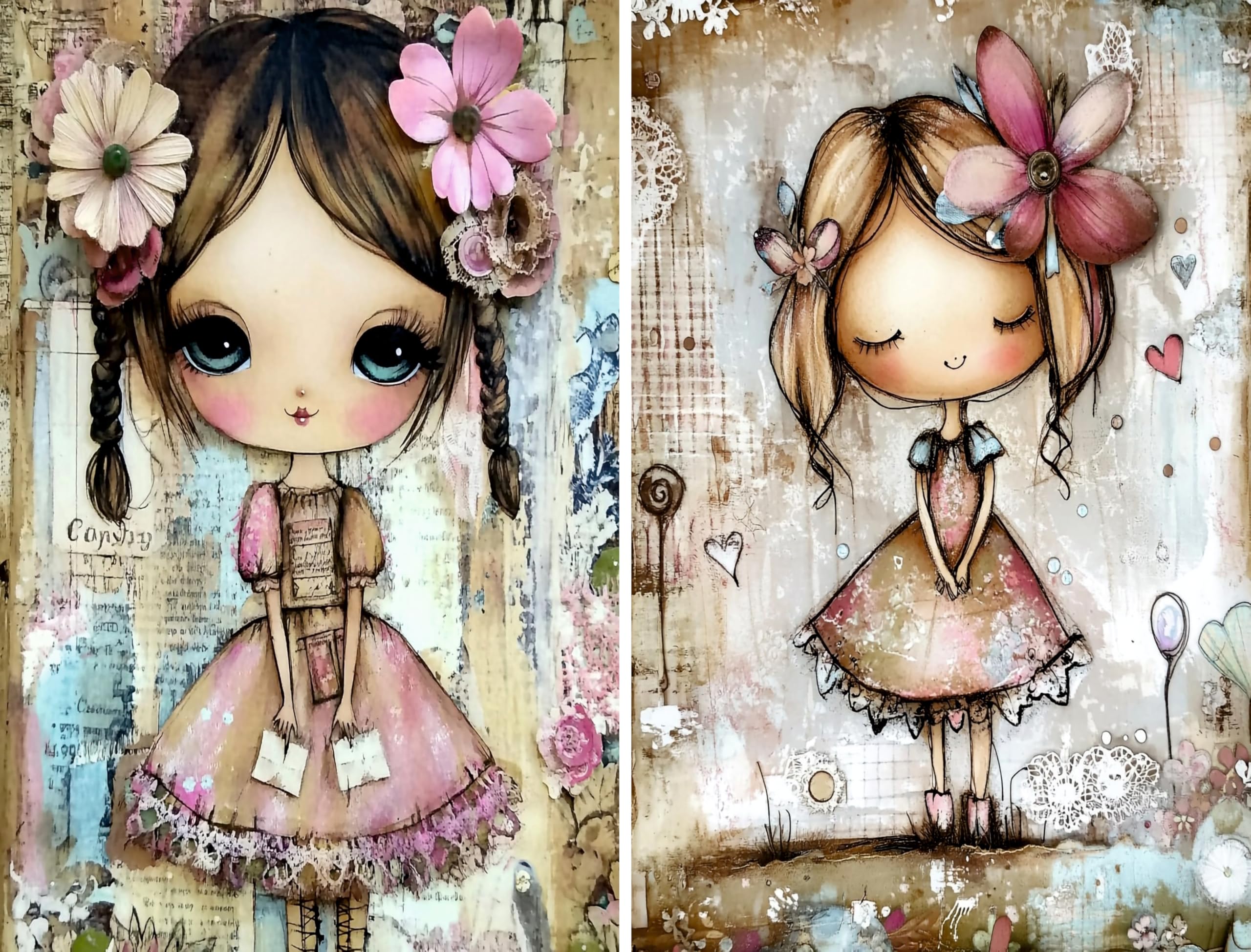 Big Eyed Girls Rice Papers, 20 x 26.5cm (6 Sheets) – Decoupage Paper 6x Designs for Collage, Mixed Media, Card Making & Crafts, Decoupage by CRAFT KREATIVELY
