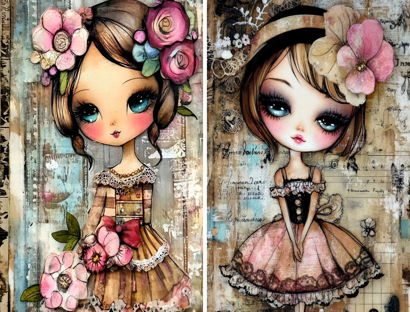 Big Eyed Girls Rice Papers, 20 x 26.5cm (6 Sheets) – Decoupage Paper 6x Designs for Collage, Mixed Media, Card Making & Crafts, Decoupage by CRAFT KREATIVELY