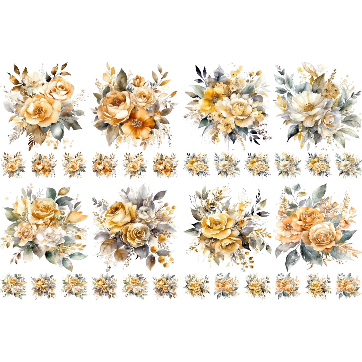 Bouquet Rice Papers - 4 Pages | 32 Pieces | 8 Unique Designs | Versatile Decoupage Designs for Art Projects & Crafting by CRAFT KREATIVELY (Gold)