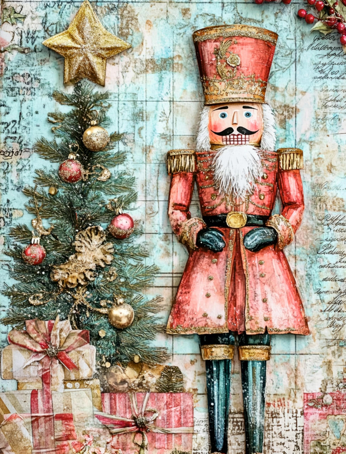 Vintage Pink Christmas Decoupage Rice Papers, 21 x 26.5cm - 6 Sheets | 6 Unique Designs | Versatile Christmas Designs for Art Projects & Crafting by CRAFT KREATIVELY
