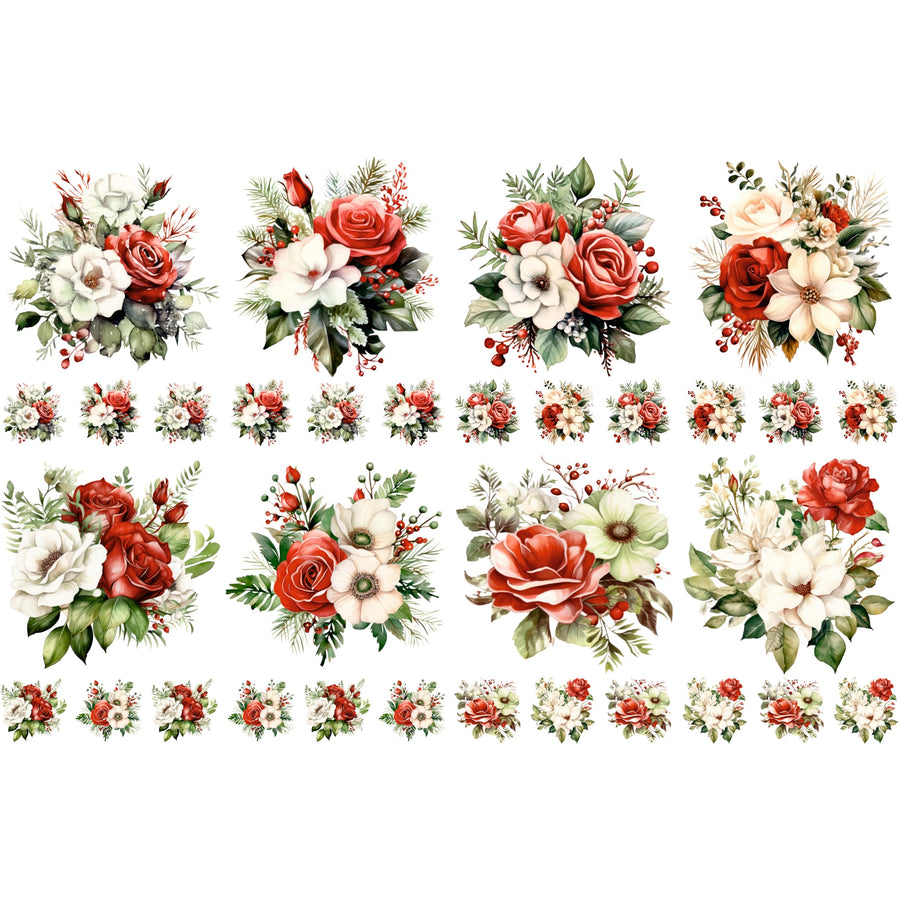 Bouquet Rice Papers - 4 Pages | 32 Pieces | 8 Unique Designs | Versatile Decoupage Designs for Art Projects & Crafting by CRAFT KREATIVELY (Christmas)