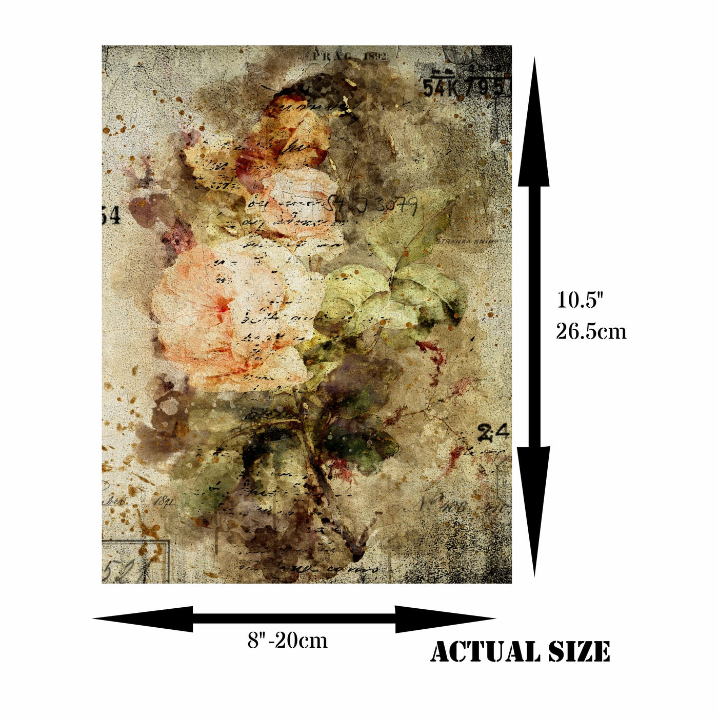 Distressed Bouquet Rice Paper, 20.32 x 26.67 cm - 6 x Different Printed Mulberry Paper Images 30gsm Visible Fibres for Decoupage Crafts Mixed Media Collage Art