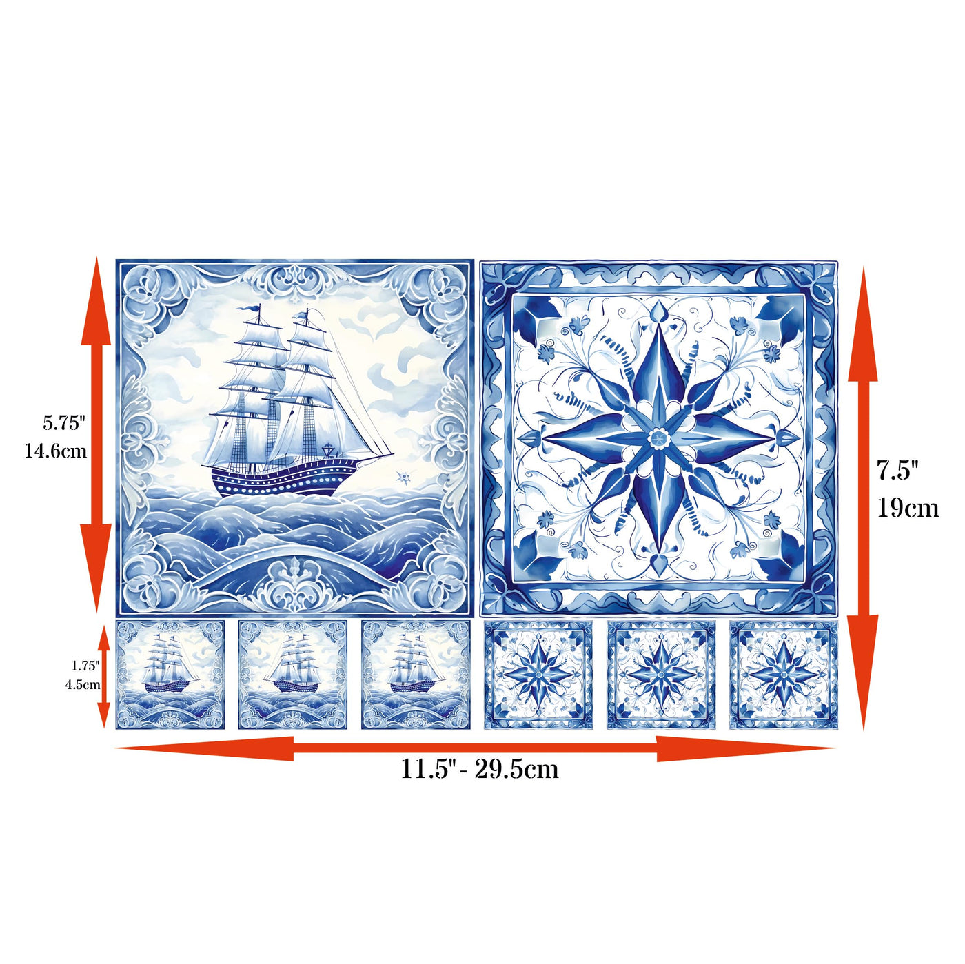 Delft Tiles Decoupage Rice Papers, 8 x 11.5 inch (A4) - 4 Sheets | 32 Pieces | 8 Unique Designs | Versatile Christmas Designs for Art Projects & Crafting by CRAFT KREATIVELY