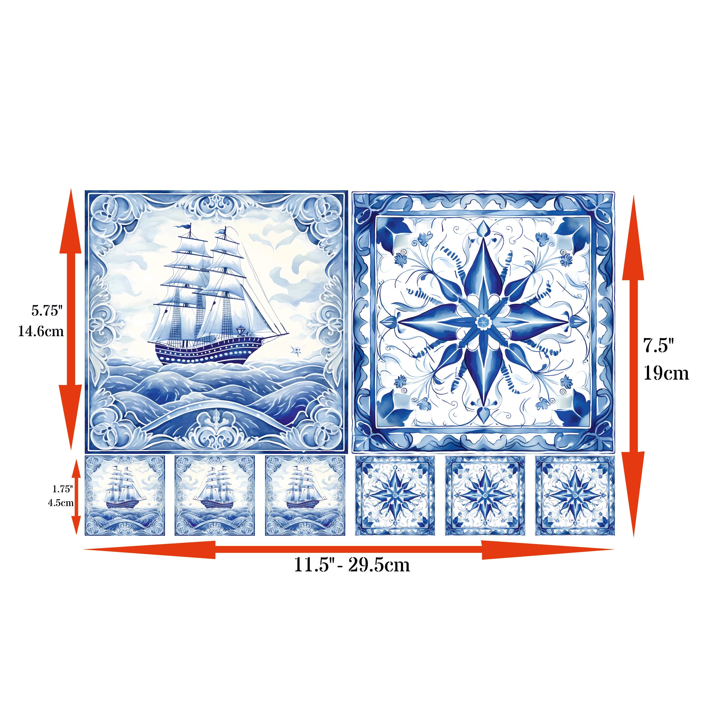 Delft Tiles Decoupage Rice Papers, 8 x 11.5 inch (A4) - 4 Sheets | 32 Pieces | 8 Unique Designs | Versatile Christmas Designs for Art Projects & Crafting by CRAFT KREATIVELY