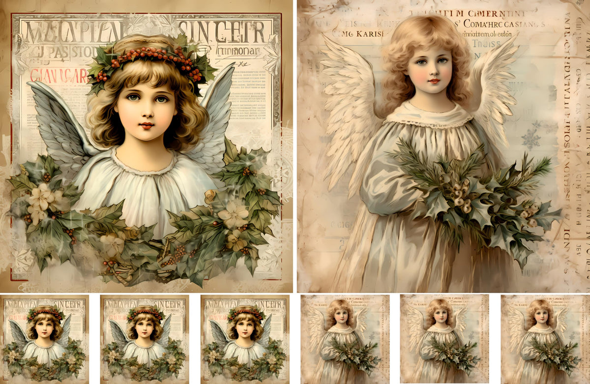 Vintage Angels Decoupage Rice Papers, 8 x 11.5 inch (A4) - 4 Sheets | 32 Pieces | 8 Unique Designs | Versatile Christmas Designs for Art Projects & Crafting by CRAFT KREATIVELY