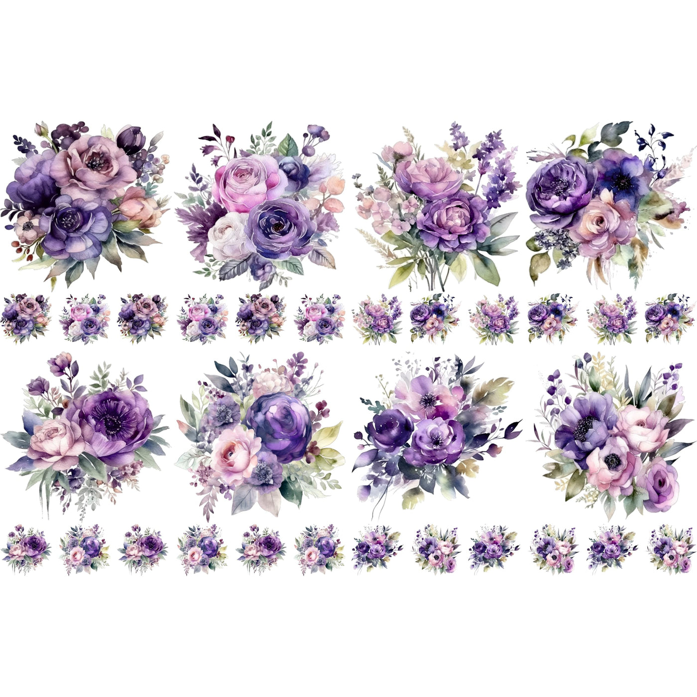 Bouquet Rice Papers - 4 Pages | 32 Pieces | 8 Unique Designs | Versatile Decoupage Designs for Art Projects & Crafting by CRAFT KREATIVELY (Purple)