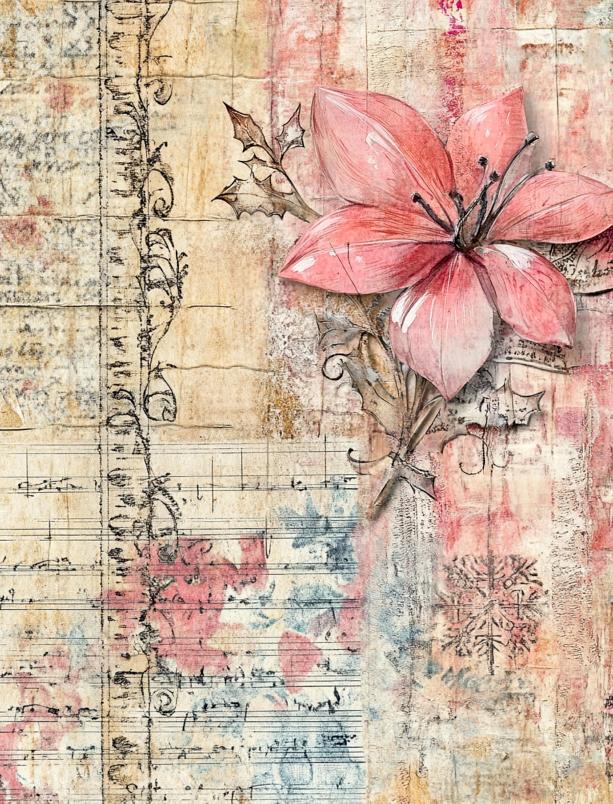 Vintage Pink Christmas Decoupage Rice Papers, 21 x 26.5cm - 6 Sheets | 6 Unique Designs | Versatile Christmas Designs for Art Projects & Crafting by CRAFT KREATIVELY