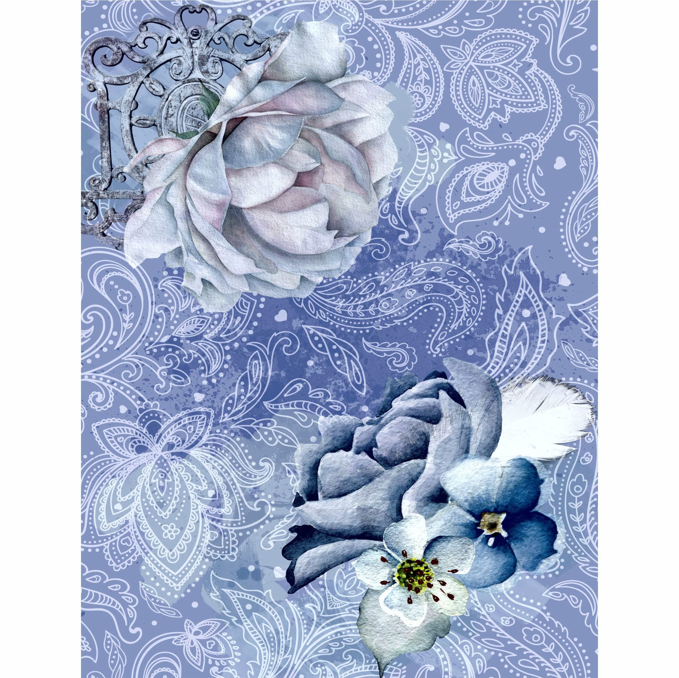 Blue Background Mulberry Rice Paper, 20.5 x 26.5cm - 6 x Different Printed Mulberry Paper Images 30gsm Visible Fibres for Decoupage Crafts Mixed Media Collage Art