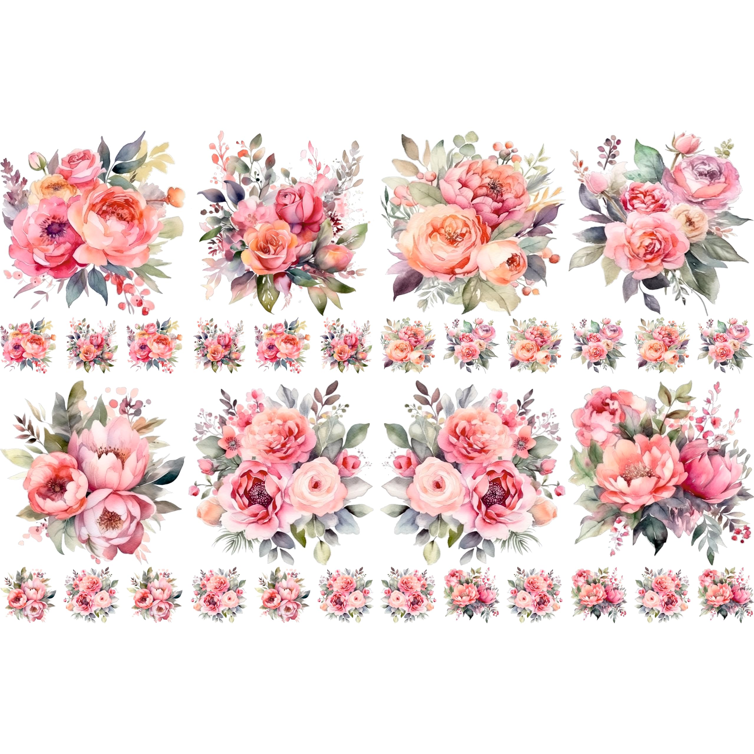 Bouquet Rice Papers - 4 Pages | 32 Pieces | 8 Unique Designs | Versatile Decoupage Designs for Art Projects & Crafting by CRAFT KREATIVELY (Pink)