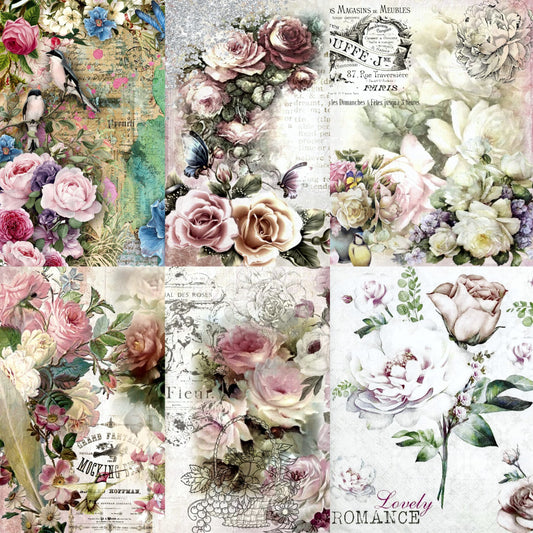 Rose Theme Rice Paper, 20 x 26,6cm (6pc) - 6 Designs for Scrapbooking Cards Crafts, Decoupage by CRAFT KREATIVELY