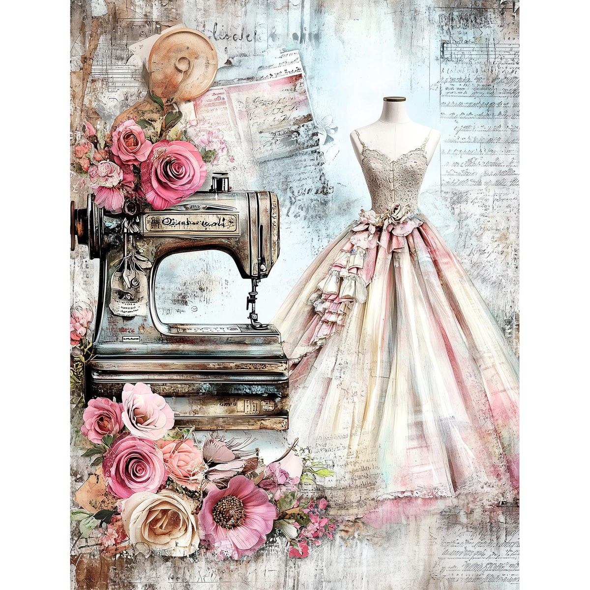 Sewing Rice Papers – Decoupage Paper Design for Furniture, Mixed Media, Cards & Crafts, Decoupage by CRAFT KREATIVELY
