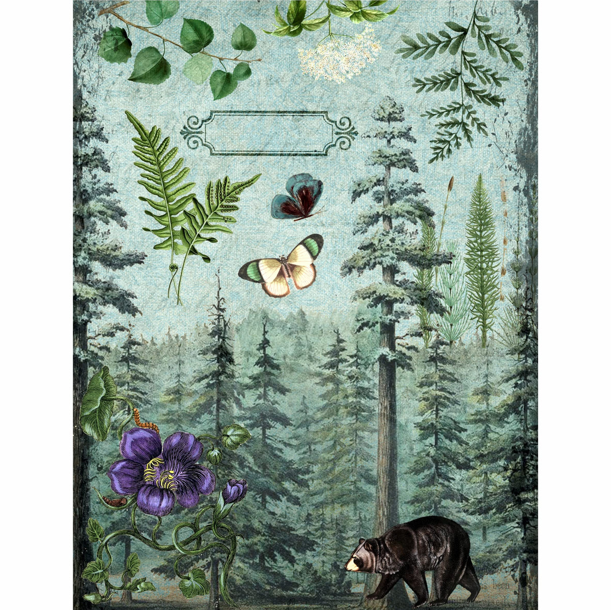 Woodland Theme Mulberry Rice Paper, 20.5 x 26.5cm - 6 x Different Printed Mulberry Paper Images 30gsm Visible Fibres for Decoupage Crafts Mixed Media Collage Art