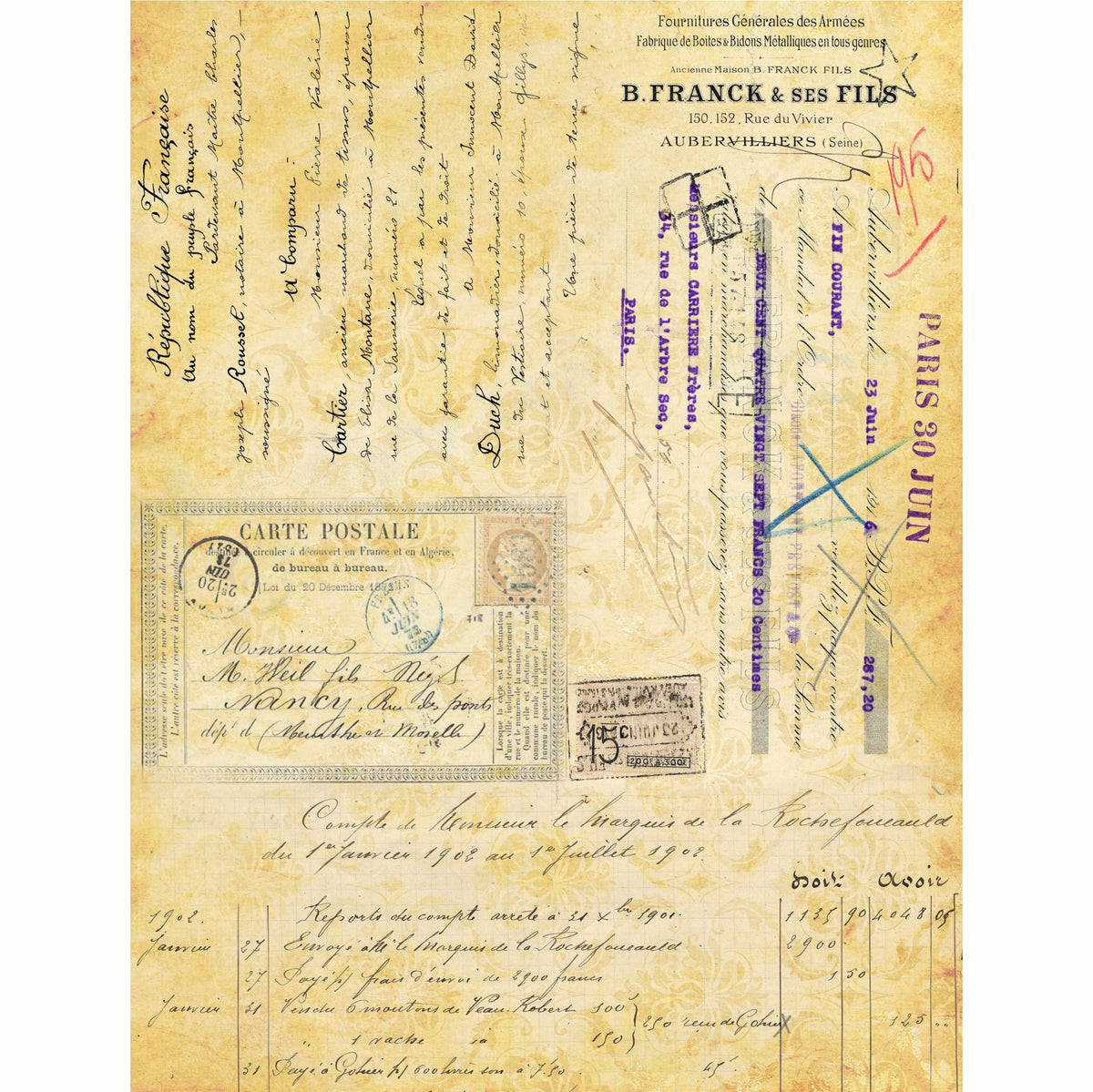Script Background Rice Paper, 20.32 x 26.67 cm - 6 x Different Printed Mulberry Paper Images 30gsm Visible Fibres for Decoupage Crafts Mixed Media Collage Art
