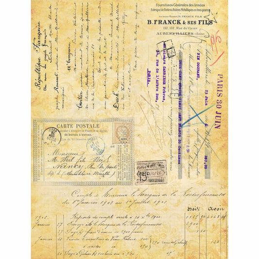 Script Background Rice Paper, 20.32 x 26.67 cm - 6 x Different Printed Mulberry Paper Images 30gsm Visible Fibres for Decoupage Crafts Mixed Media Collage Art
