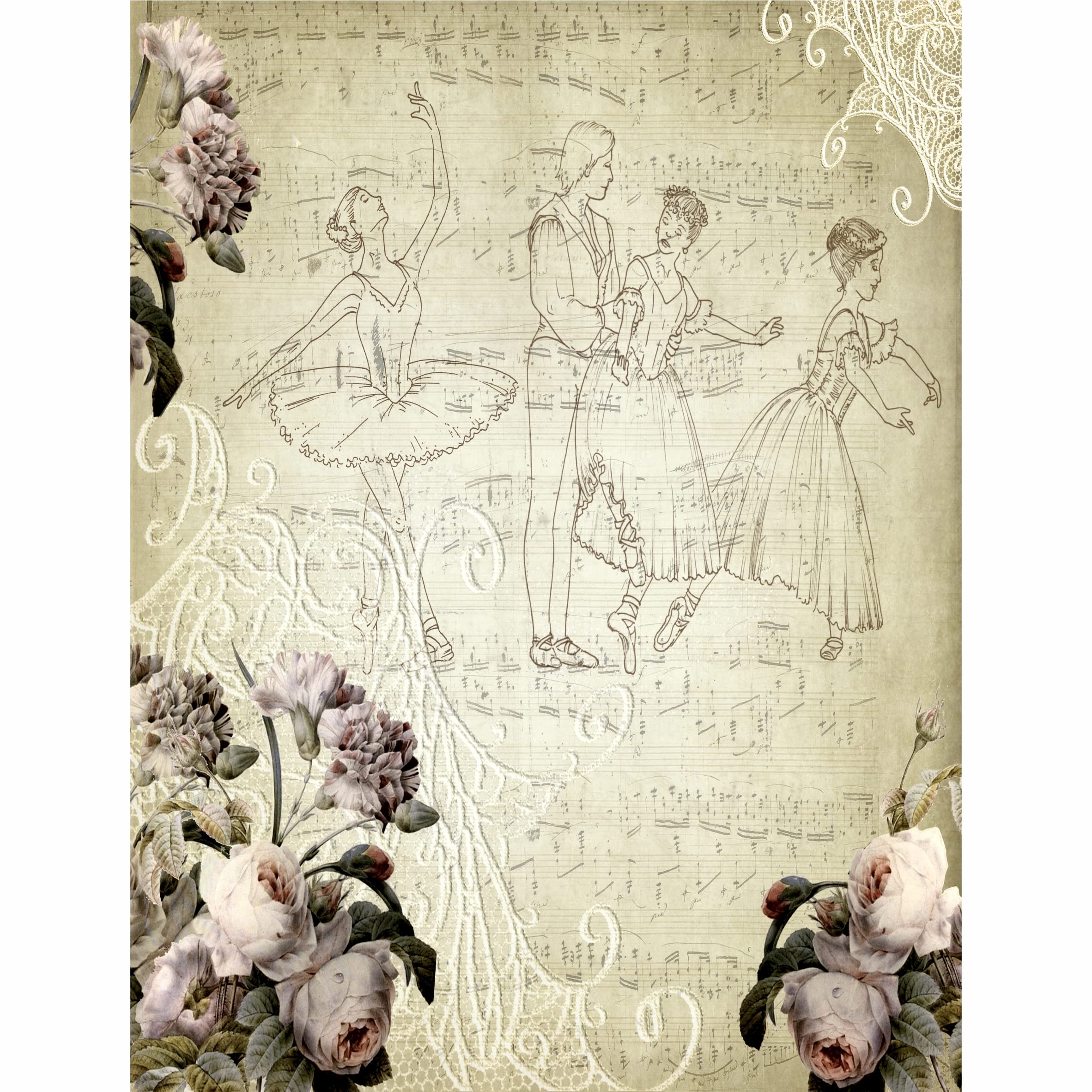 Ballet Background Mulberry Rice Paper, 20.5 x 26.5cm - 6 x Different Printed Mulberry Paper Images 30gsm Visible Fibres for Decoupage Crafts Mixed Media Collage Art