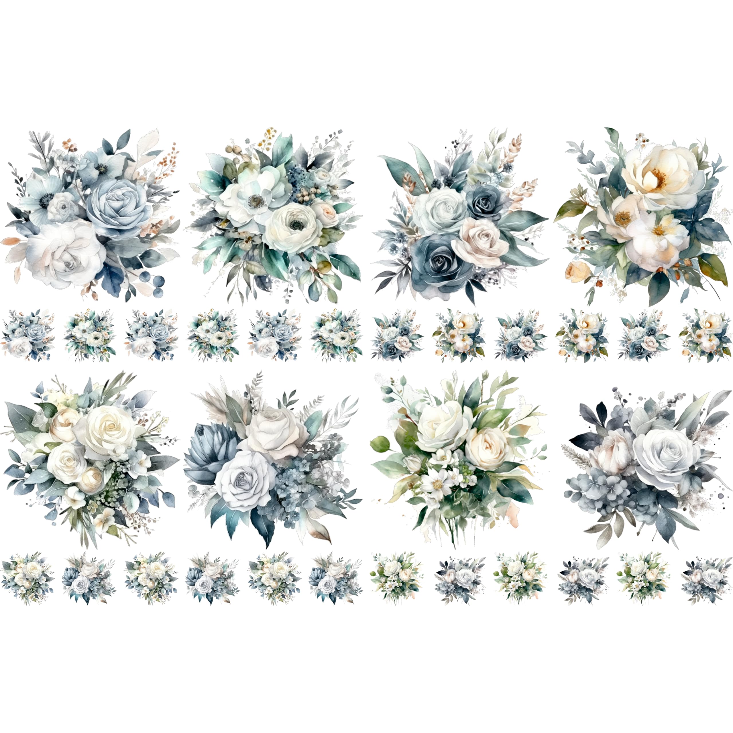 Bouquet Rice Papers - 4 Pages | 32 Pieces | 8 Unique Designs | Versatile Decoupage Designs for Art Projects & Crafting by CRAFT KREATIVELY (Silver)