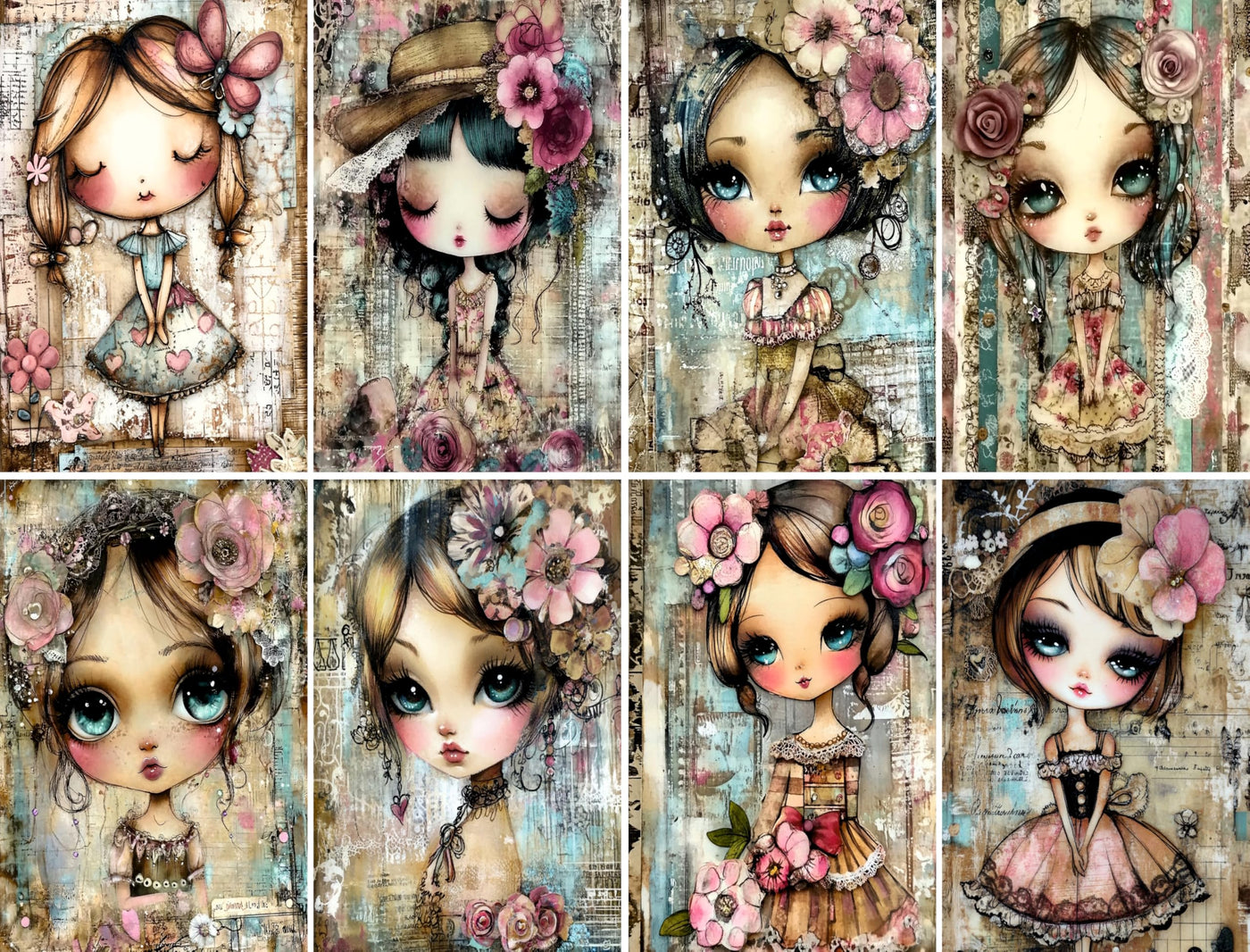 Big Eyed Girls Rice Papers, 20 x 26.5cm (6 Sheets) – Decoupage Paper 6x Designs for Collage, Mixed Media, Card Making & Crafts, Decoupage by CRAFT KREATIVELY